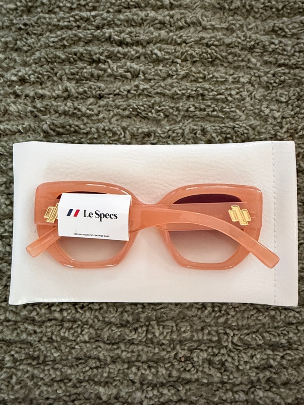Le Specs Peach Square Acetate Sunglasses with Gold Accents - Picture 2 of 2
